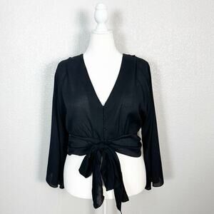 Arula Womens‎ Tie Front Long Bell Sleeve Crop Blouse Witchy Boho Dark Fairy XL